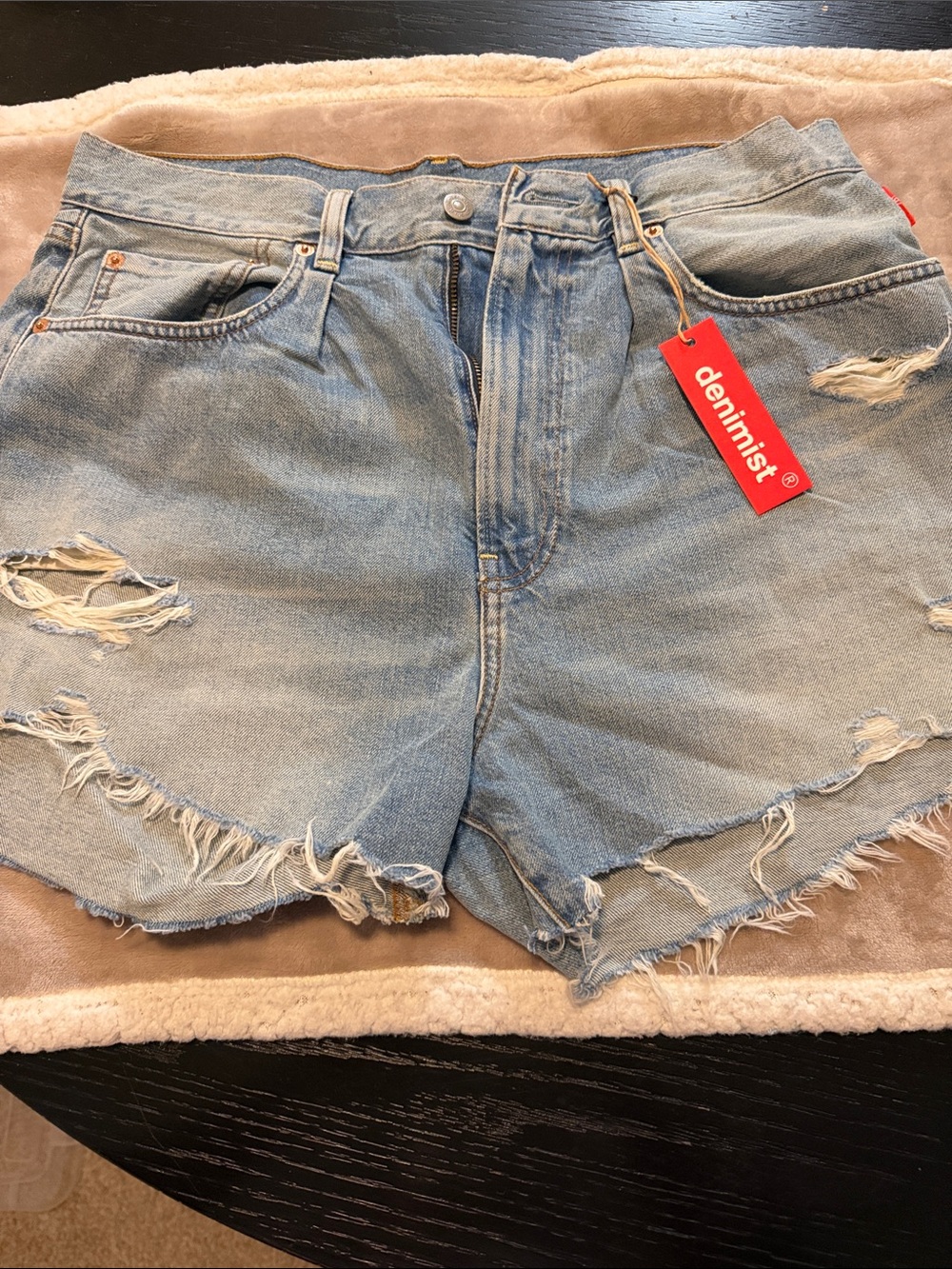 Denimist Light Blue Distressed High-Rise Jean Shorts - Women's